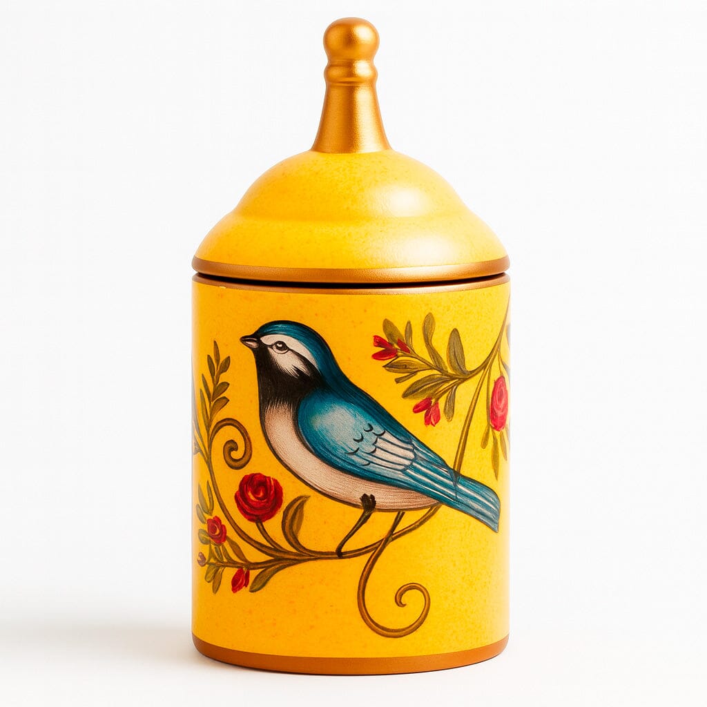 Pote De Cerámica Decorativo Con Tapa Y Estampado De Pájaros