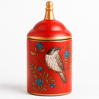 Pote De Cerámica Decorativo Con Tapa Y Estampado De Pájaros