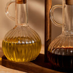 Set de Botellas de Vidrio para Aceite y Vinagre con Soporte de Madera