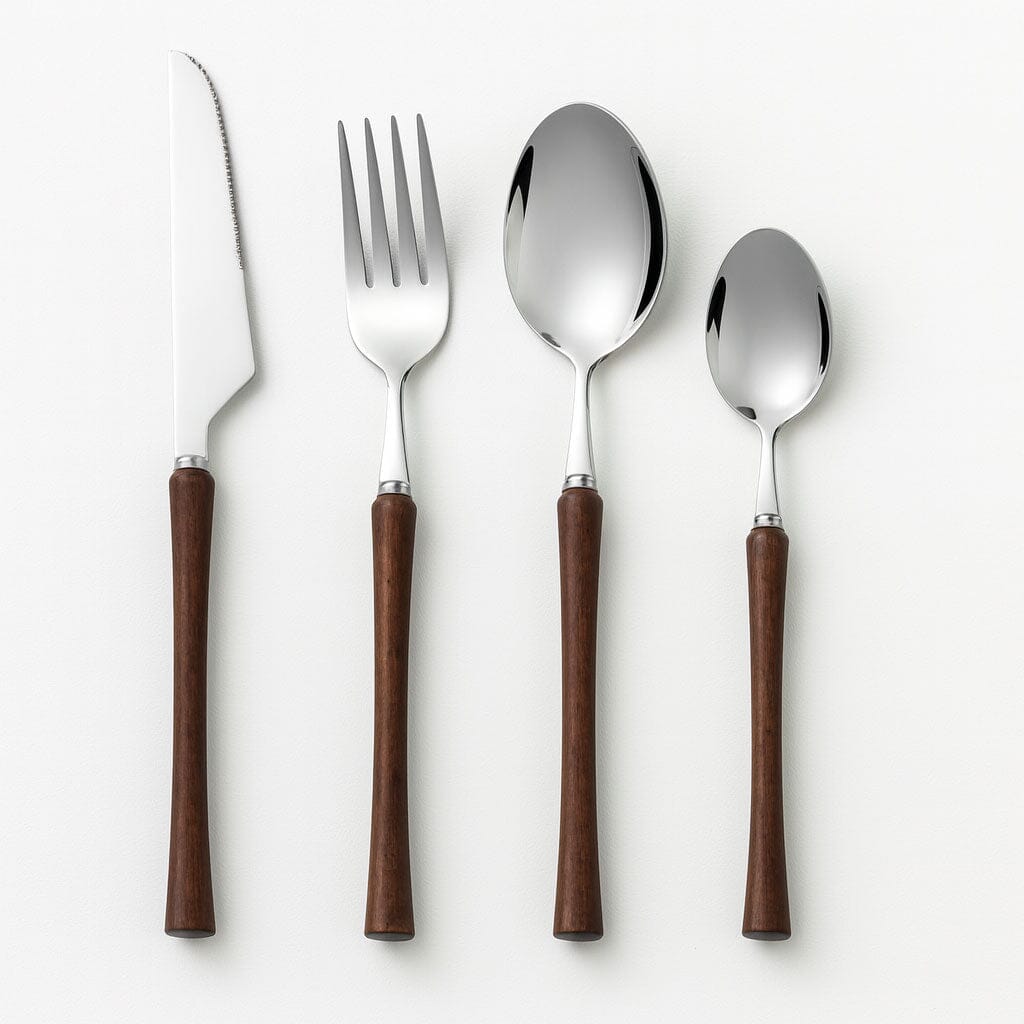 Set de Cubiertos en Acero Inoxidable con Mango de Madera (4 Piezas)
