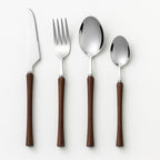 Set de Cubiertos en Acero Inoxidable con Mango de Madera (4 Piezas)