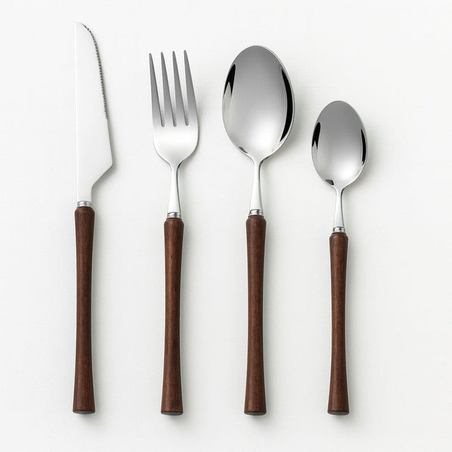 Set de Cubiertos en Acero Inoxidable con Mango de Madera (4 Piezas) Hover Image