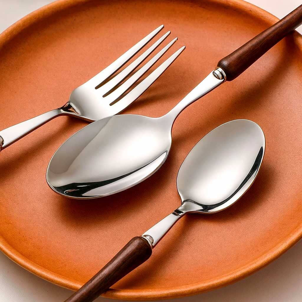 Set de Cubiertos en Acero Inoxidable con Mango de Madera (4 Piezas)