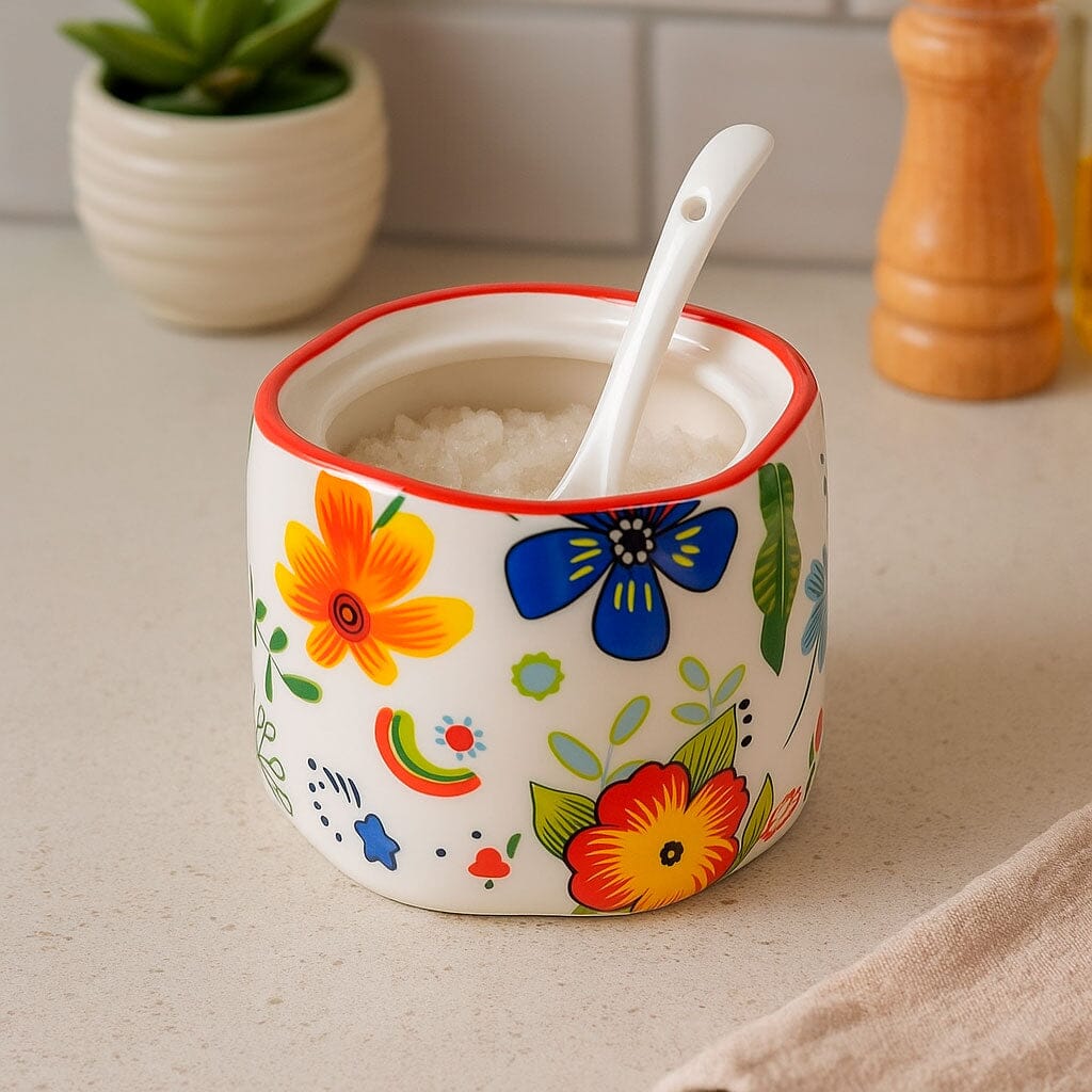 Set de Especieros de Cerámica Estampada con Base de Madera