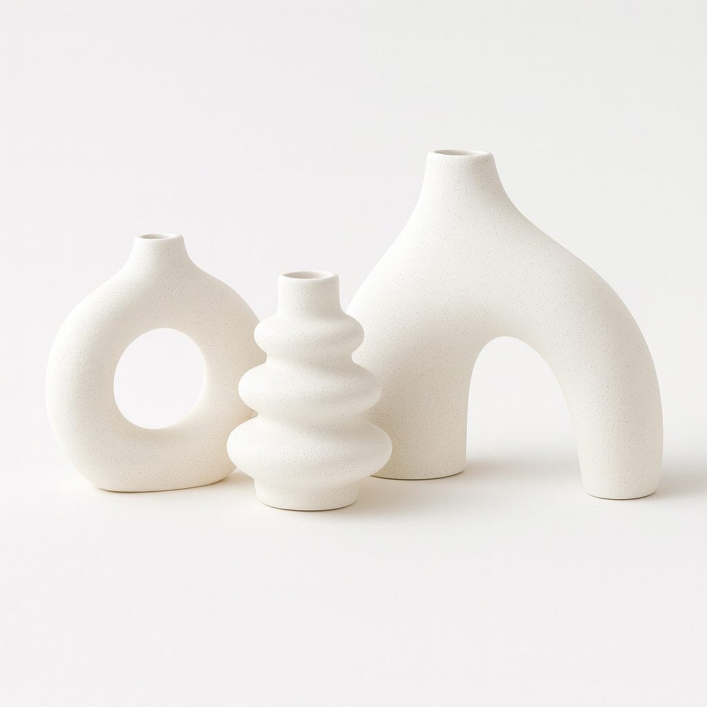 Set de Floreros Decorativos de Cerámica Blanca para Mesa