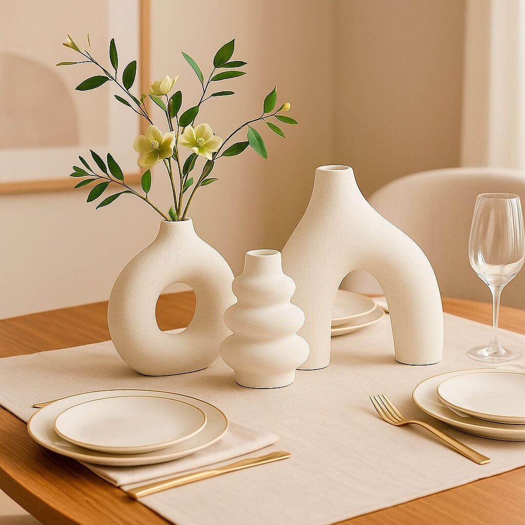 Set de Floreros Decorativos de Cerámica Blanca para Mesa