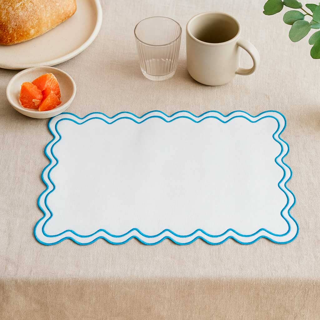 Set de Manteles Individuales de Lino con Borde Ondulado (6 Piezas)