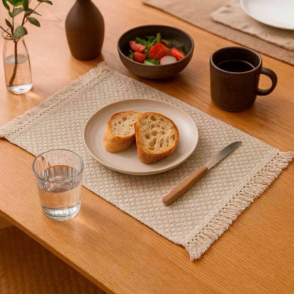 Set de Manteles Individuales de Lino con Flecos (4 Piezas)