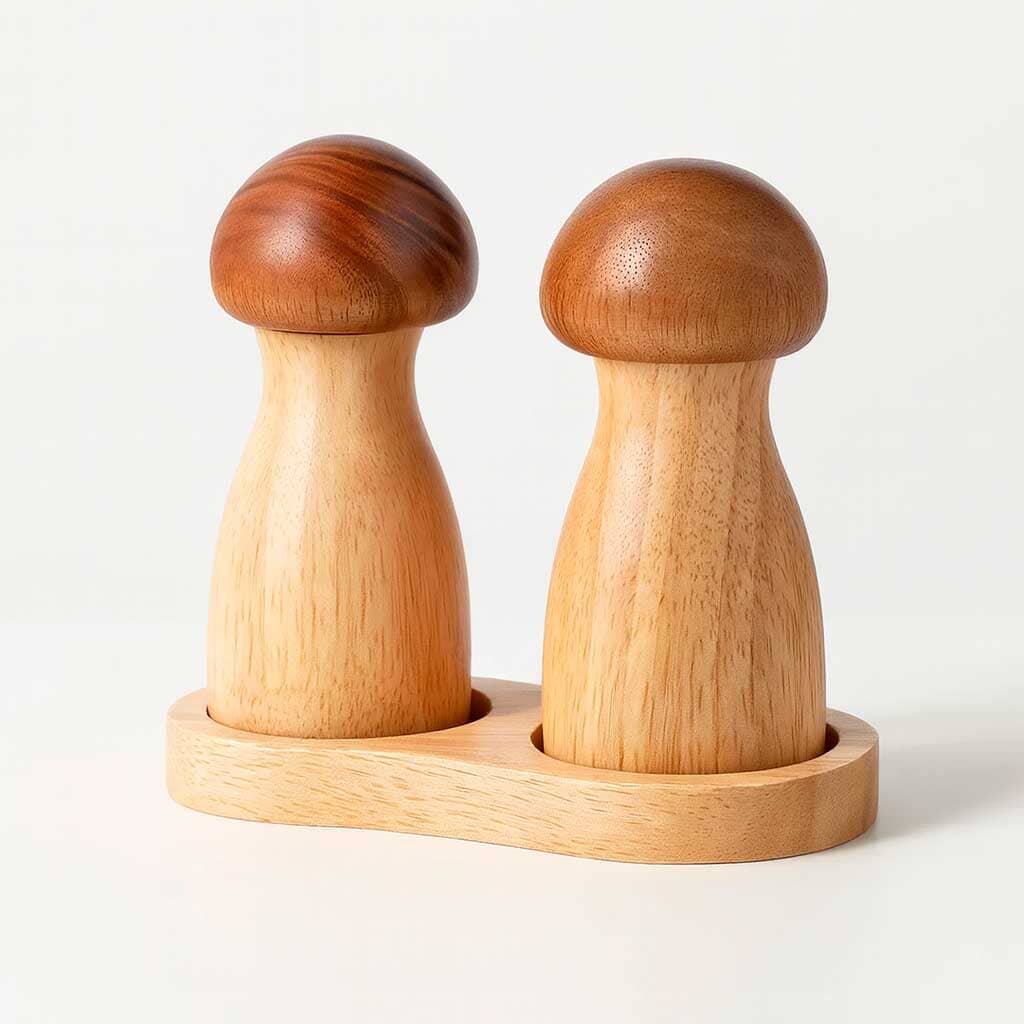 Set de Molinillos de Sal y Pimienta de Madera (Diseño Hongo y Base)