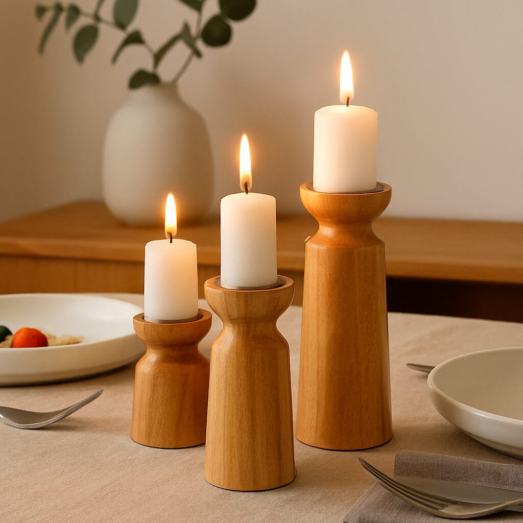 Set de Portavelas de Madera para Velas 3 Tamaños