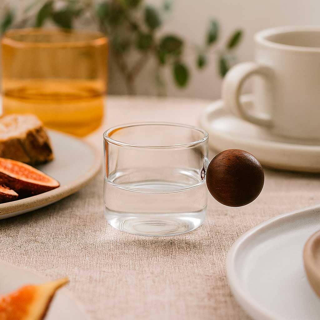 Set de Tazas de Vidrio de Borosilicato con Asa de Madera (4 Piezas)