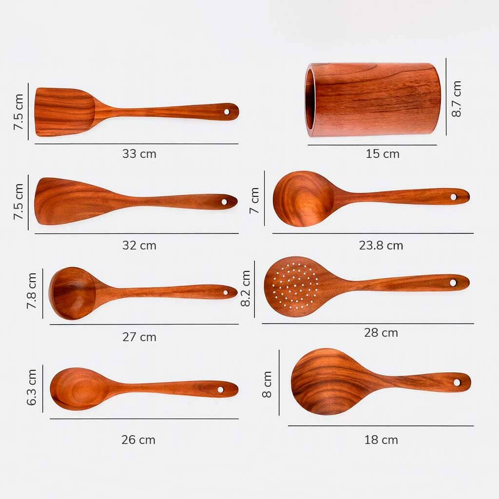 Set de Utensilios de Cocina en Madera con Soporte (7 Piezas)