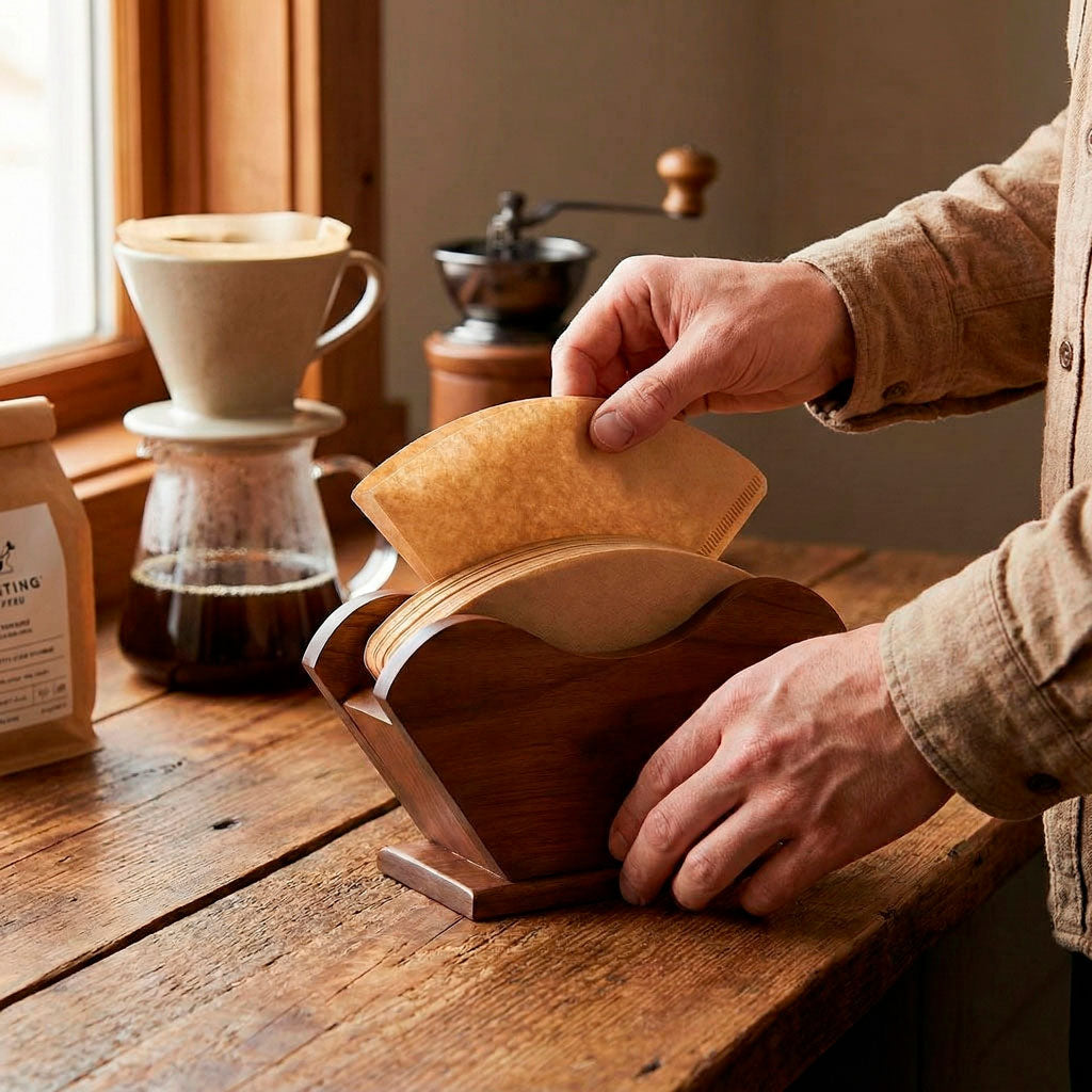 Soporte De Madera Para Filtro De Café Con Diseño Artesanal