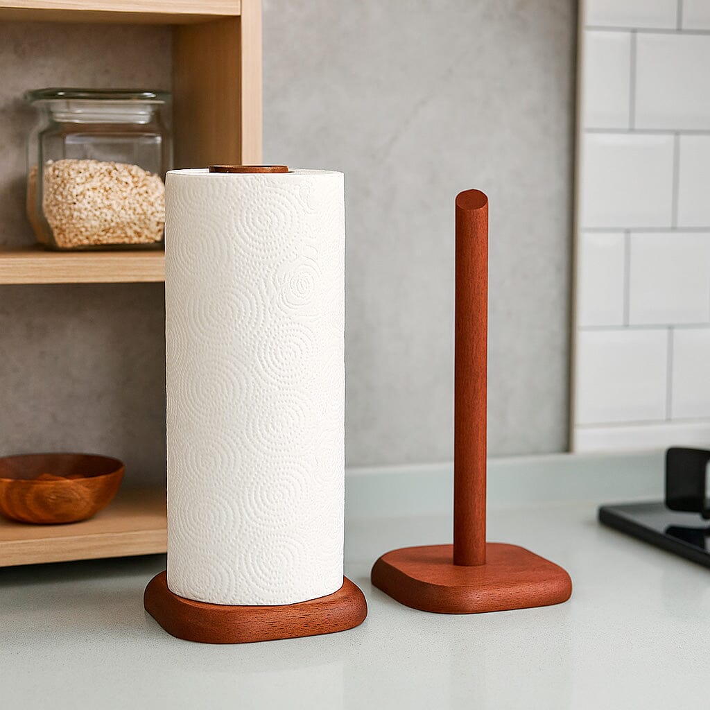 Portarrollos de Madera para Papel de Cocina con Base Cuadrada