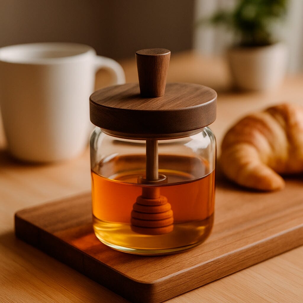 Tarro de Vidrio con Tapa y Cuchara Mielera