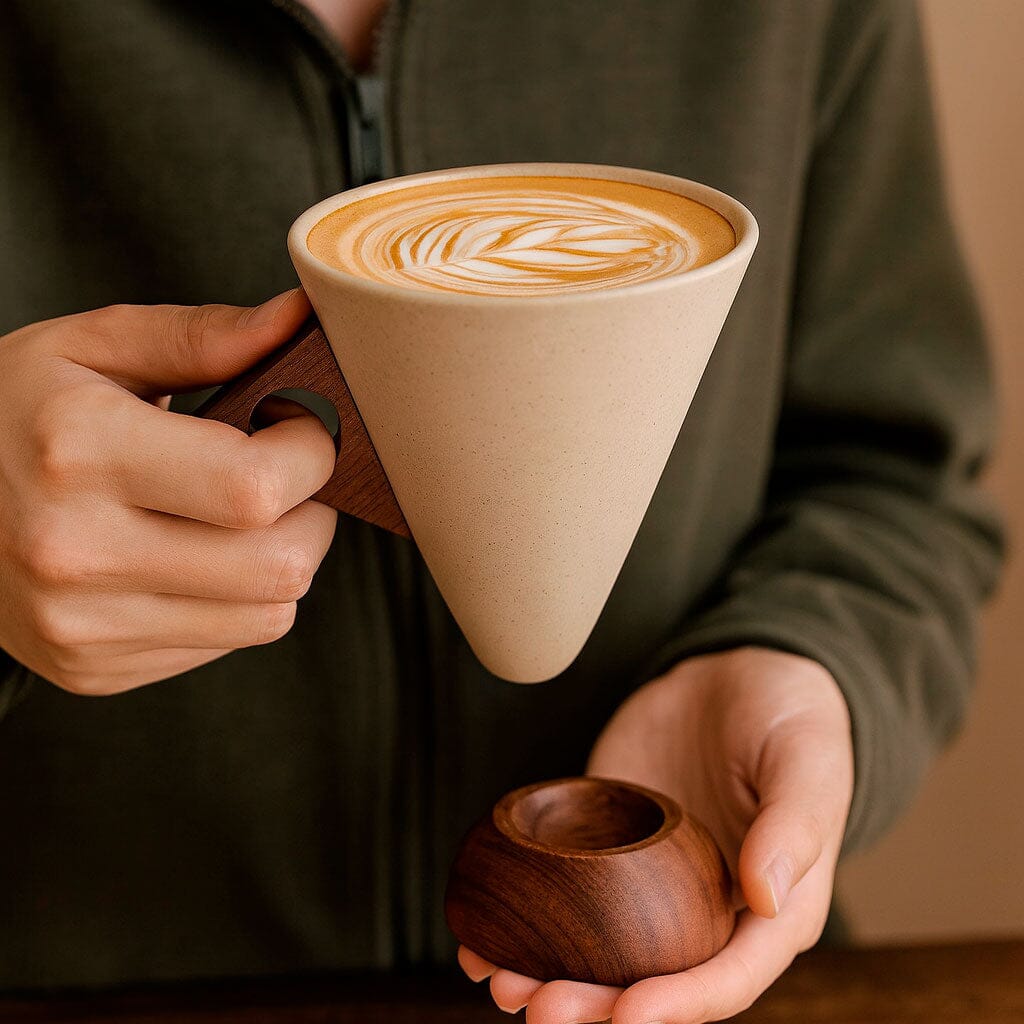 Taza de Cerámica con Asa y Base de Madera 250 ml