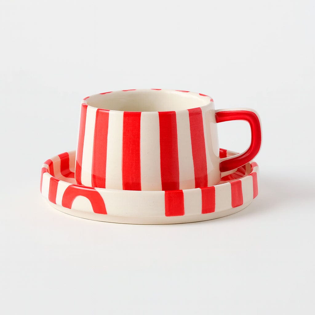 Taza de Cerámica Rayada con Platillo 260ml