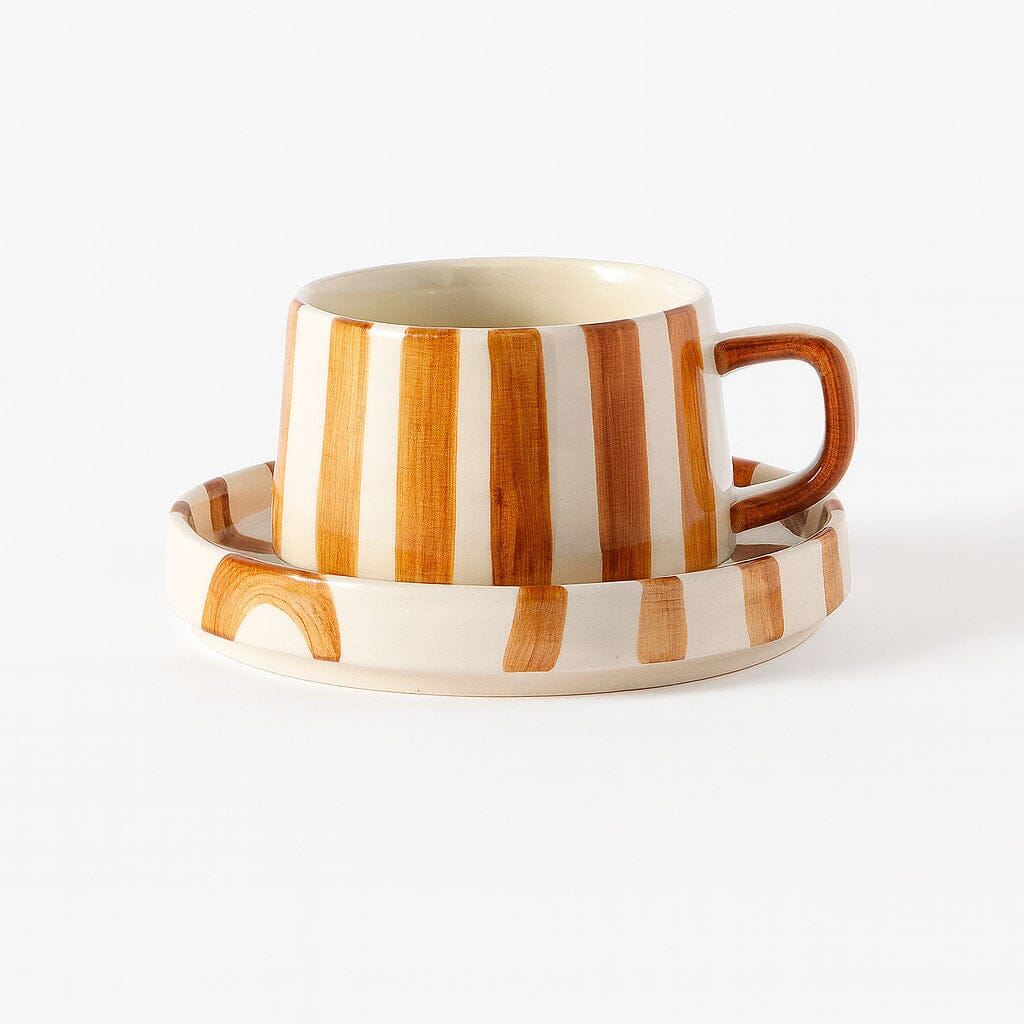 Taza de Cerámica Rayada con Platillo 260ml