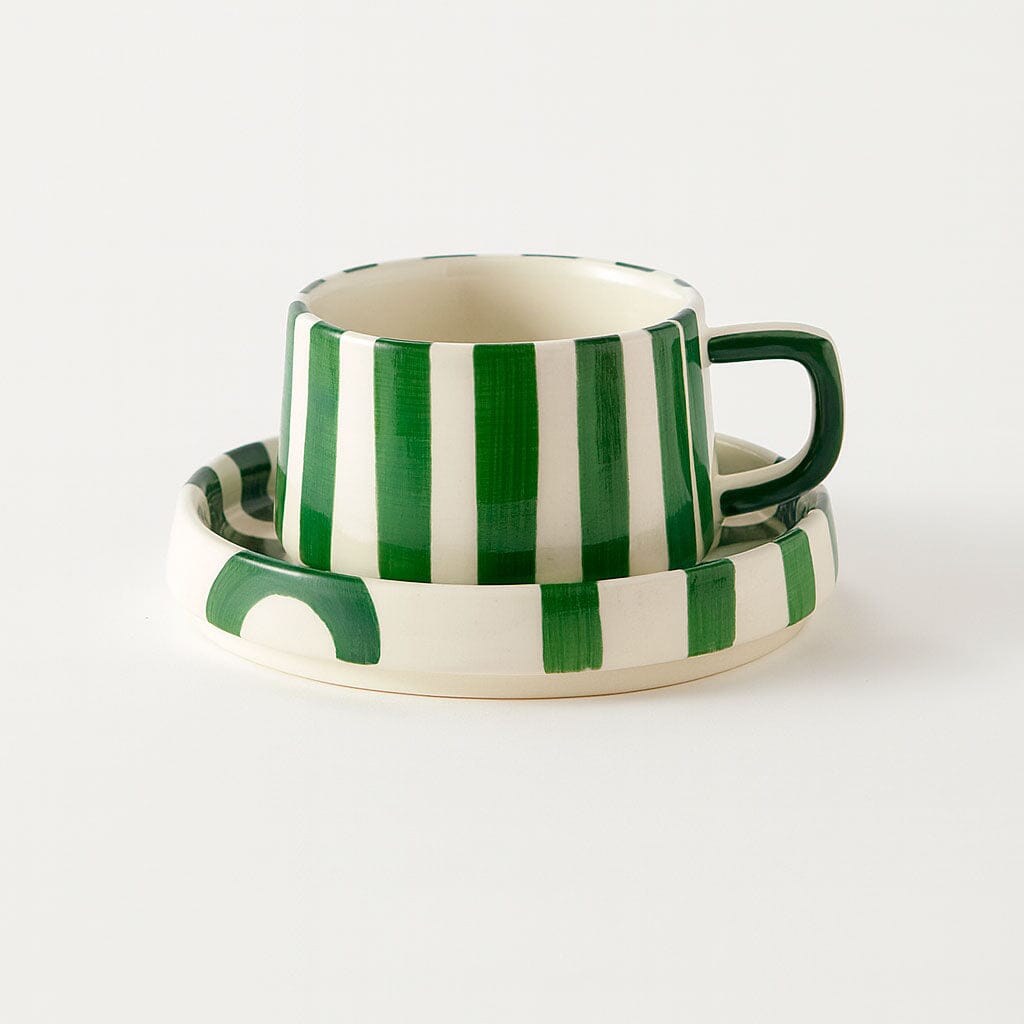 Taza de Cerámica Rayada con Platillo 260ml