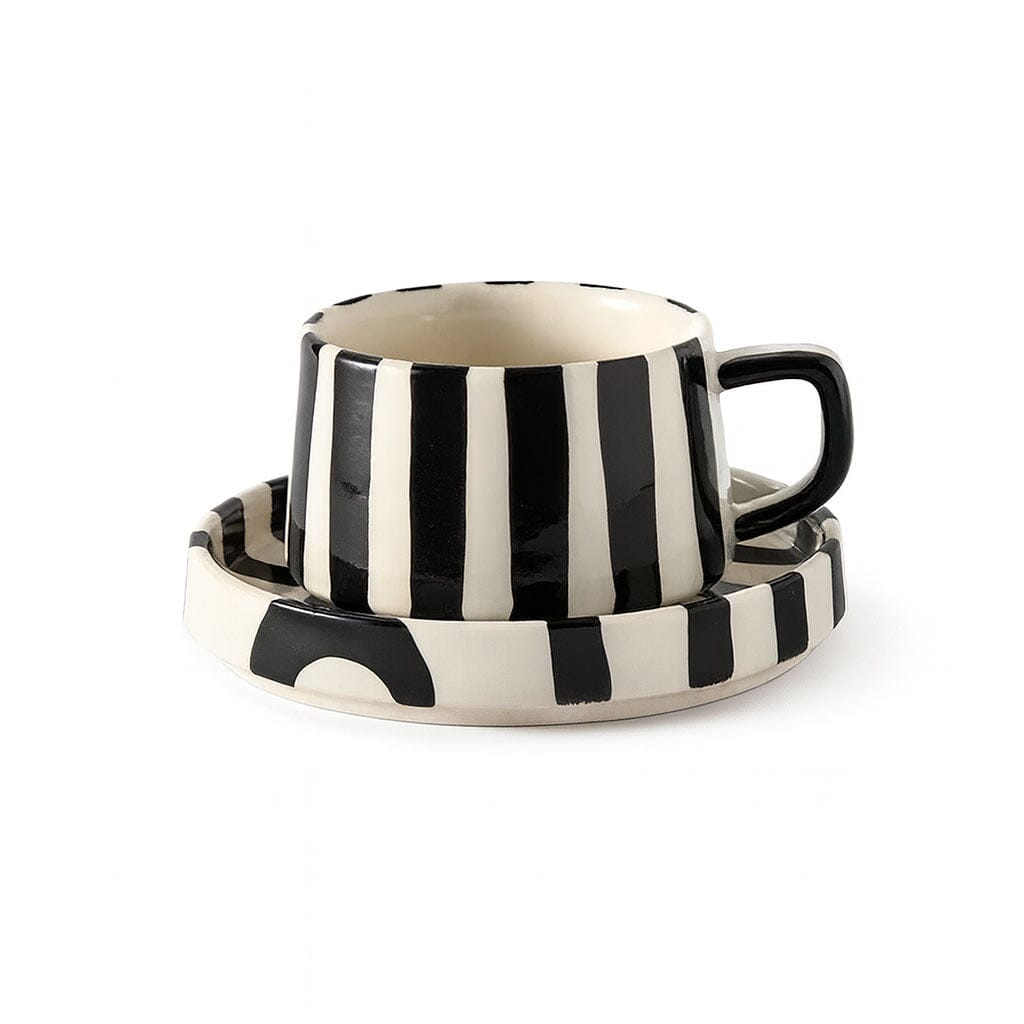 Taza de Cerámica Rayada con Platillo 260ml