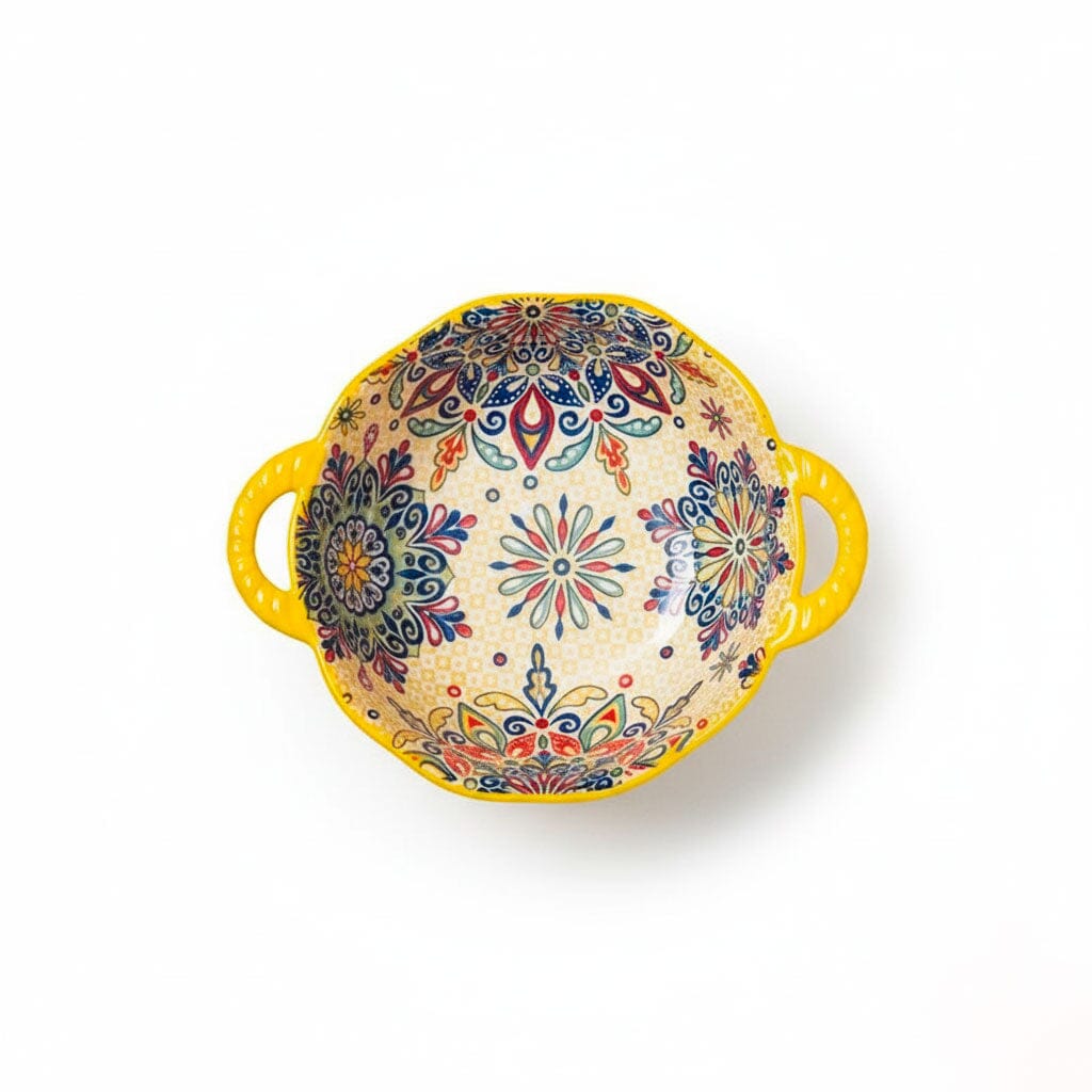 Tazón de Cerámica Colorida con Asas y Diseño Artesanal