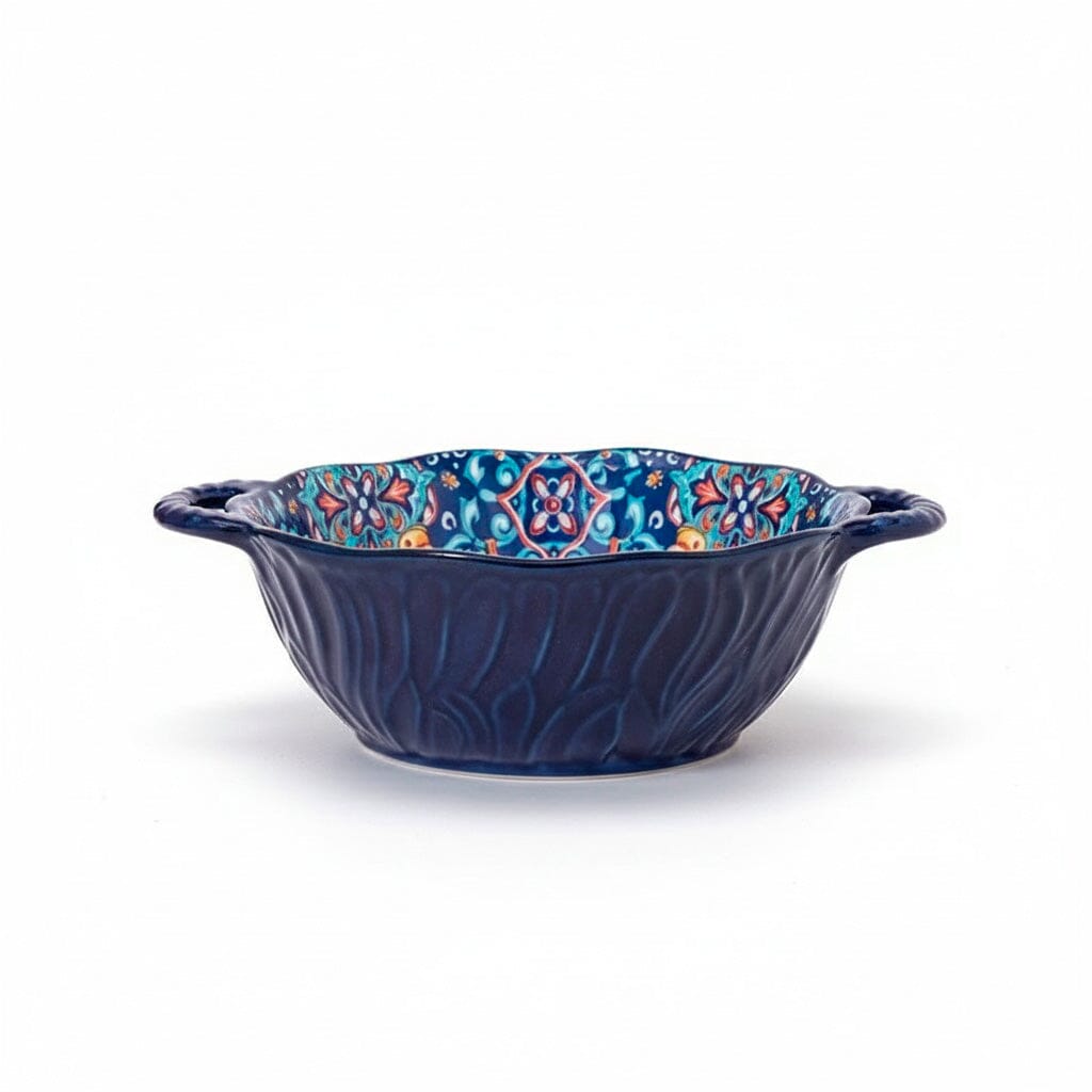 Tazón de Cerámica Colorida con Asas y Diseño Artesanal