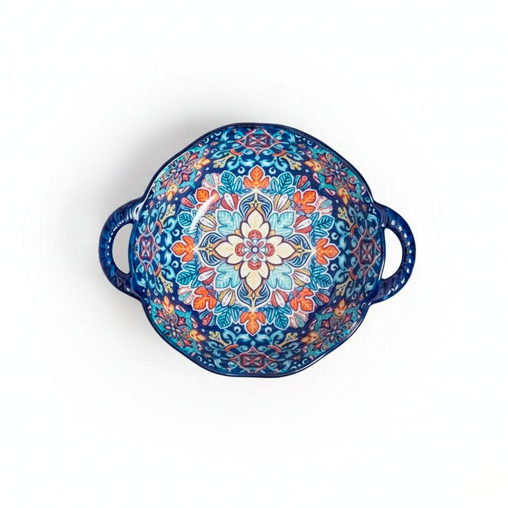 Tazón de Cerámica Colorida con Asas y Diseño Artesanal