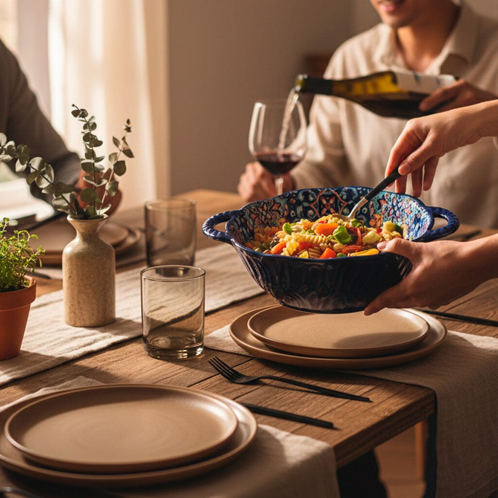 Tazón de Cerámica Colorida con Asas y Diseño Artesanal