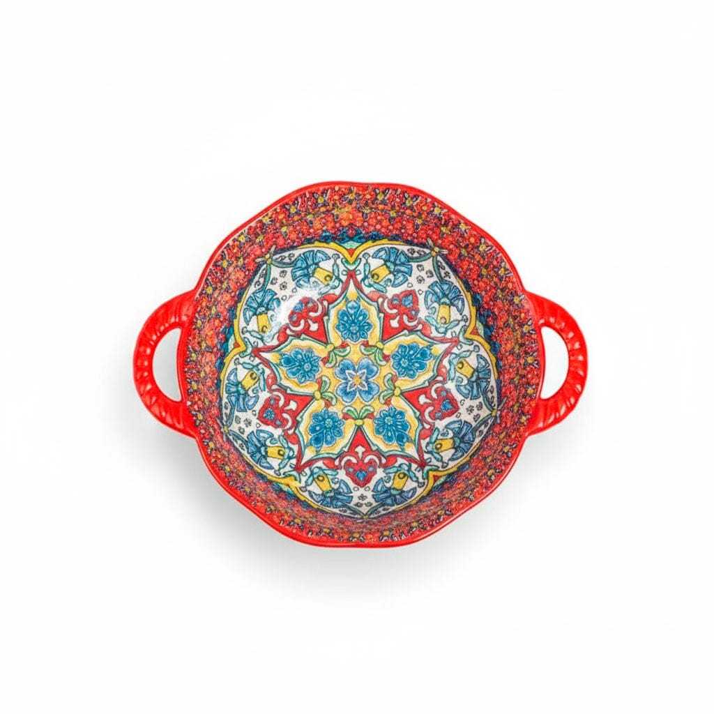 Tazón de Cerámica Colorida con Asas y Diseño Artesanal