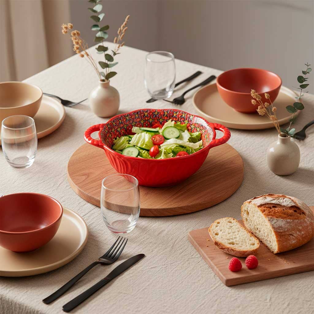 Tazón de Cerámica Colorida con Asas y Diseño Artesanal