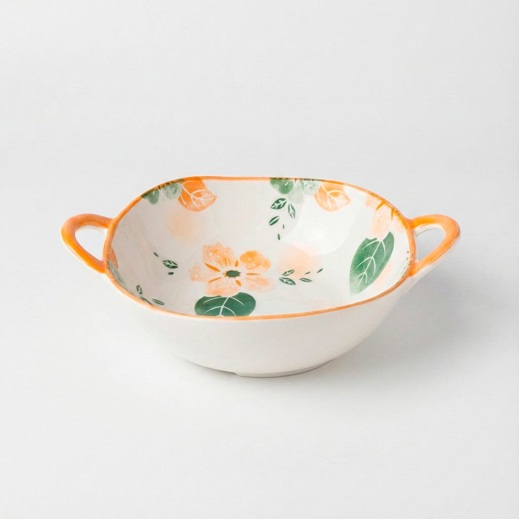 Tazón de Cerámica con Asas y Diseño Floral