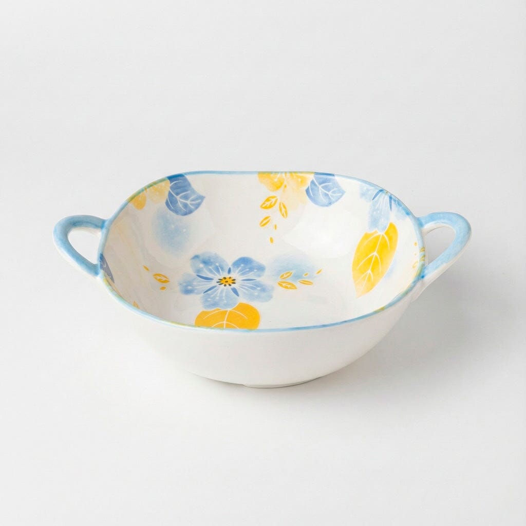 Tazón de Cerámica con Asas y Diseño Floral