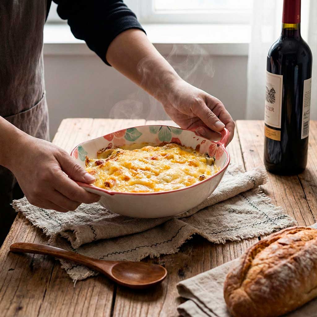 Tazón de Cerámica con Asas y Diseño Floral