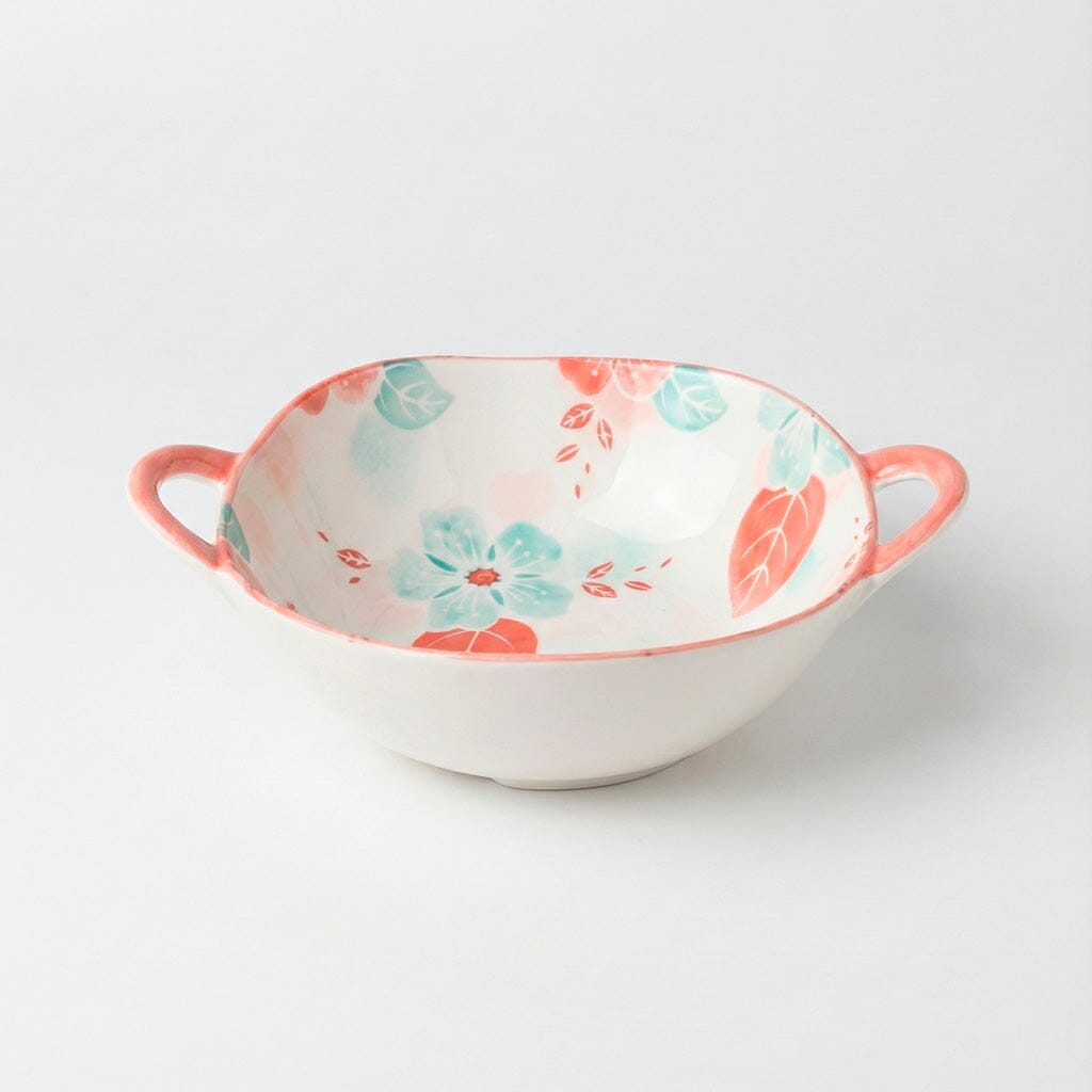Tazón de Cerámica con Asas y Diseño Floral
