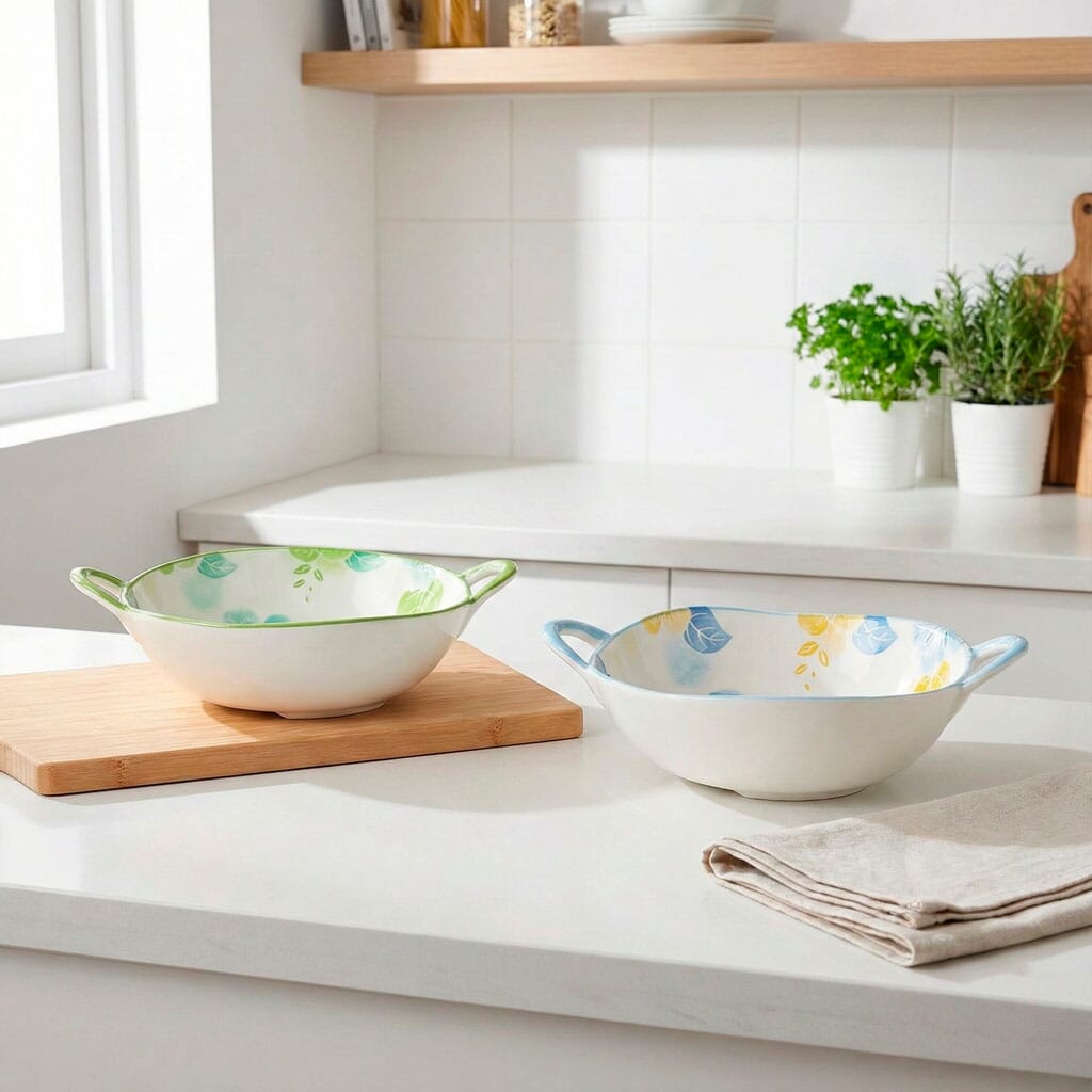 Tazón de Cerámica con Asas y Diseño Floral