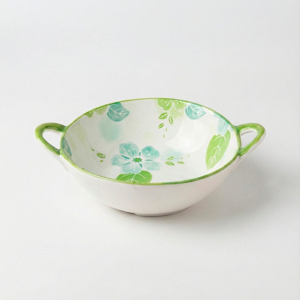 Tazón de Cerámica con Asas y Diseño Floral