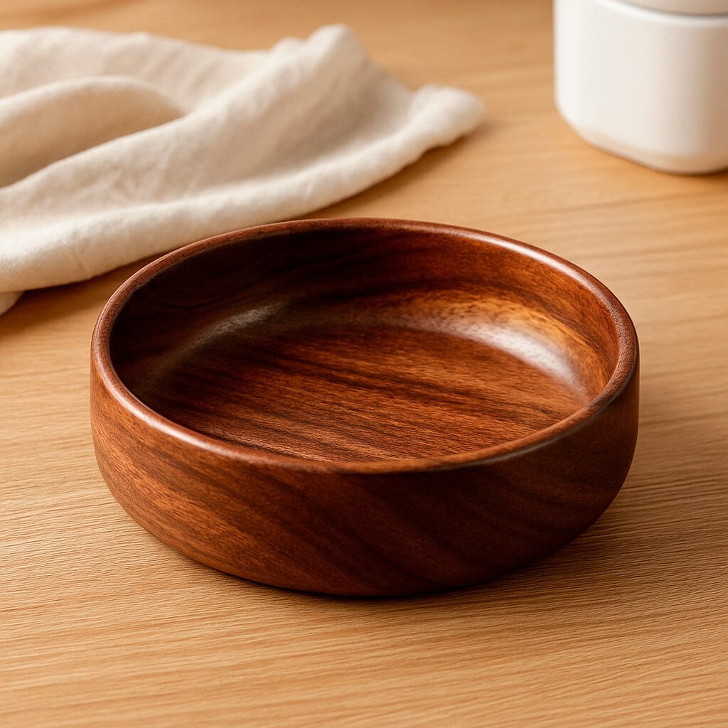 Tazón De Madera Natural Con Acabado Artesanal Para Servir Y Decorar