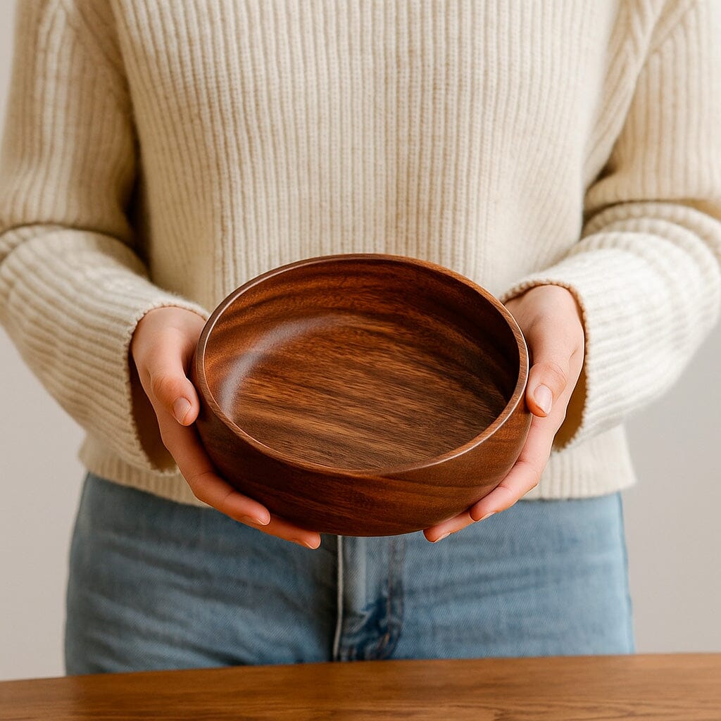 Tazón De Madera Natural Con Acabado Artesanal Para Servir Y Decorar