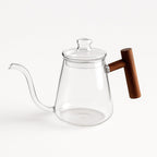 Tetera de Vidrio de Borosilicato con Asa de Madera para Café