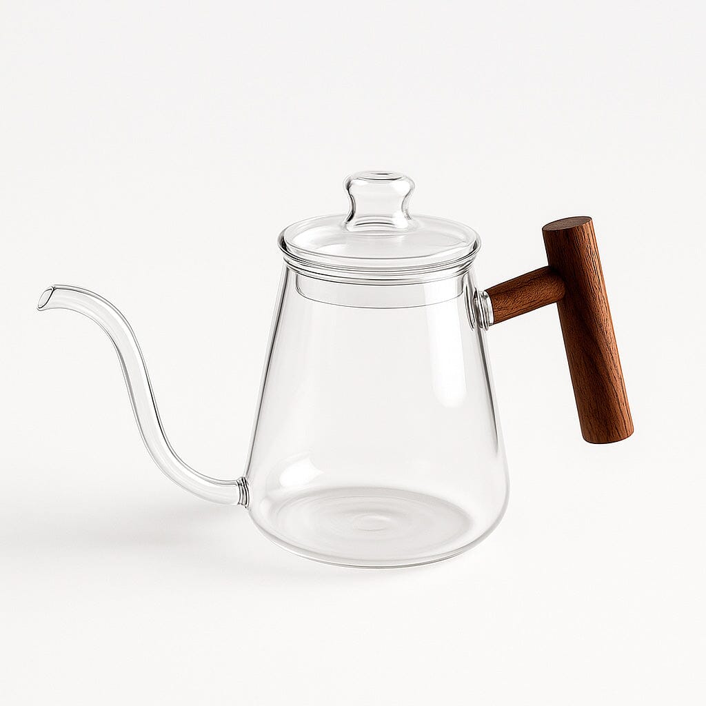 Tetera de Vidrio de Borosilicato con Asa de Madera para Café