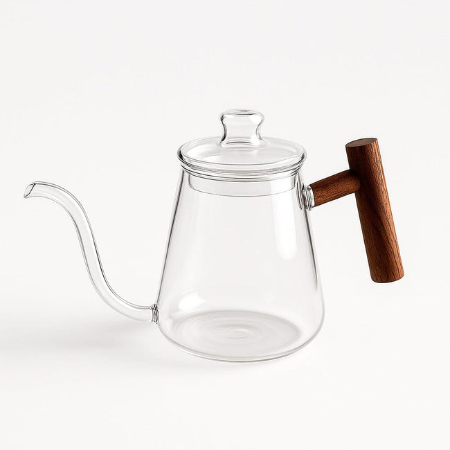 Tetera de Vidrio de Borosilicato con Asa de Madera para Café Hover Image