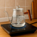 Tetera de Vidrio de Borosilicato con Asa de Madera para Café