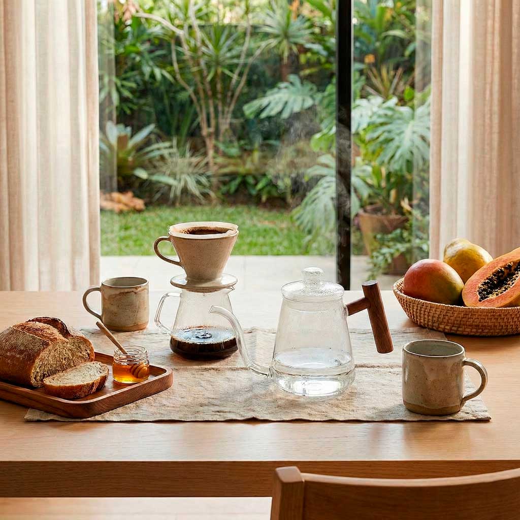 Tetera de Vidrio de Borosilicato con Asa de Madera para Café