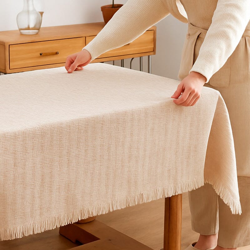 Mantel Rectangular De Algodón Con Borlas