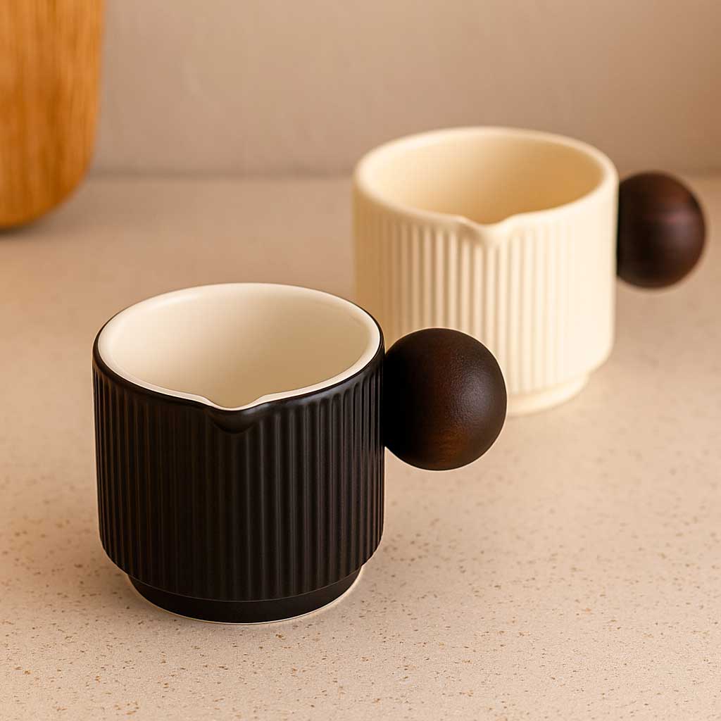 Vaso Medidor de Café en Cerámica con Mango de Madera 90ml